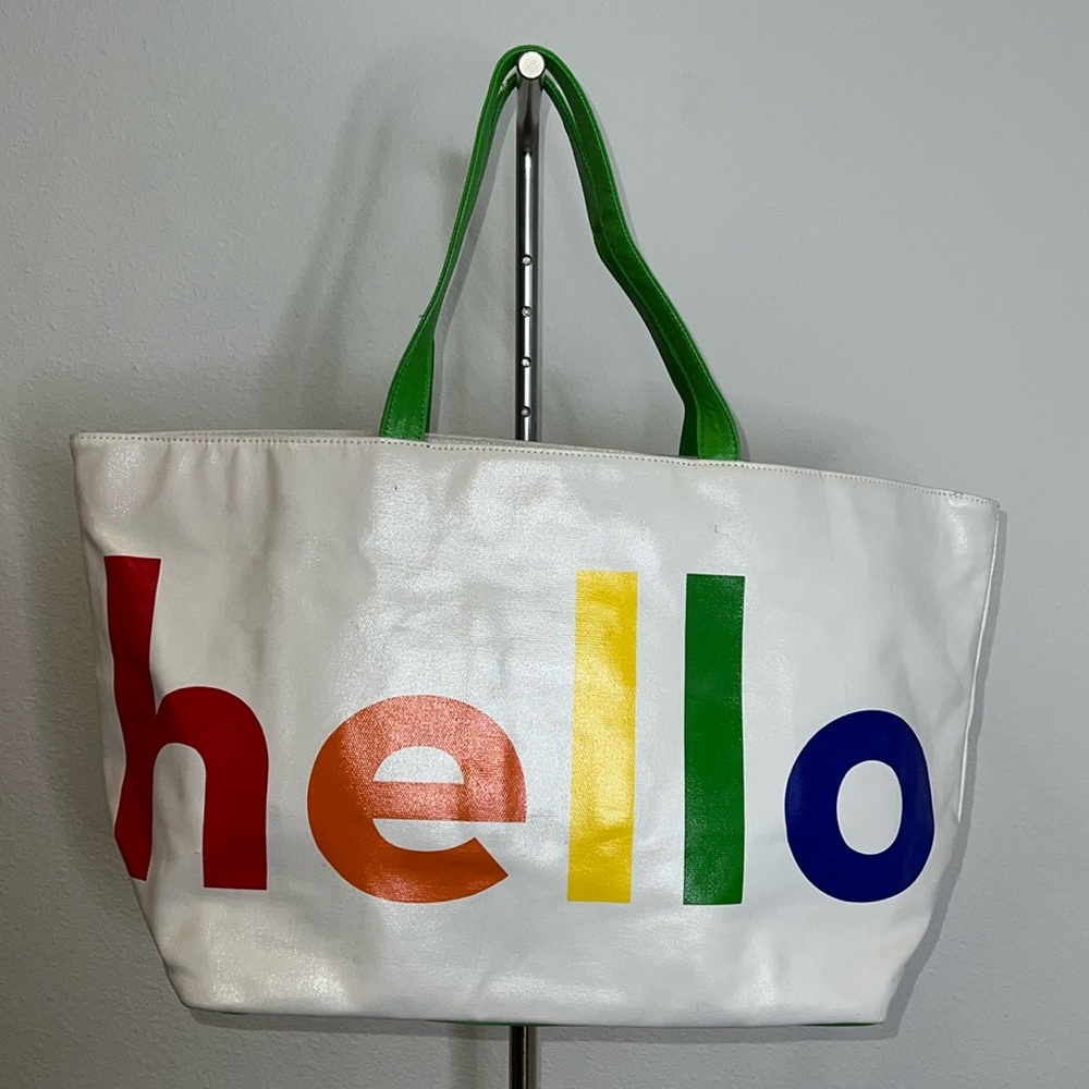 🔹 Lisa Perry Rainbow HELLO Large Tote Bag RARE